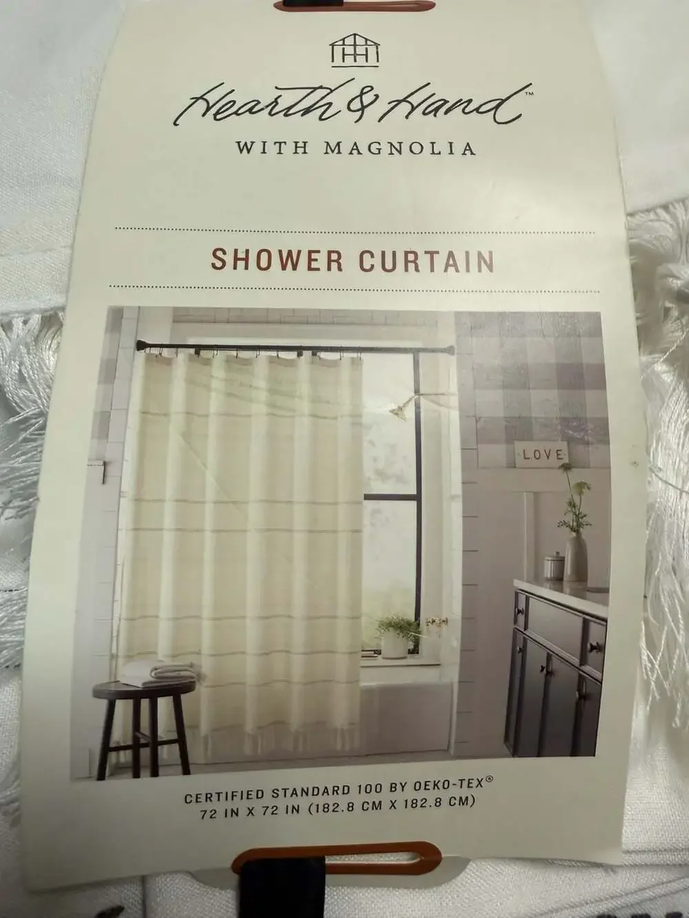 Hearth & Hand with Magnolia Cream & Gray Stripe Tassel Shower Curtain